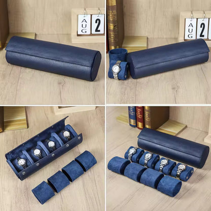 Saffiano Genuine Leather 1/2/3/4 Slots Watch Roll Case - Travel Portable Watch Case