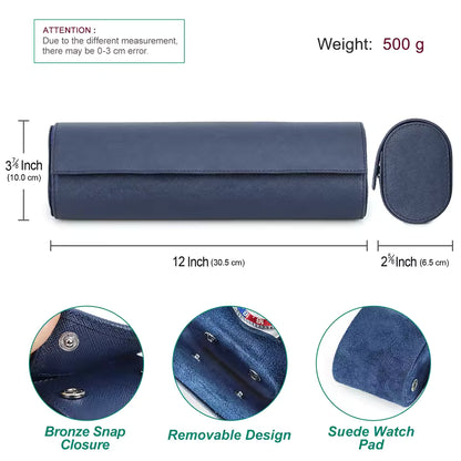 Saffiano Genuine Leather 1/2/3/4 Slots Watch Roll Case - Travel Portable Watch Case