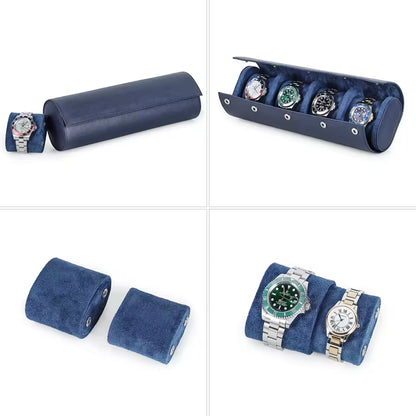 Saffiano Genuine Leather 1/2/3/4 Slots Watch Roll Case - Travel Portable Watch Case