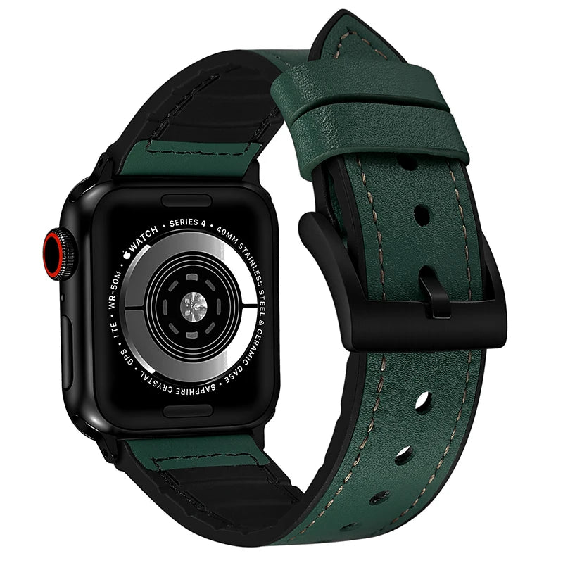 Silicone+Leather Strap for Apple Watch Band iWatch Series Ultra3/11/10/9/8/7/6/5/4/SE
