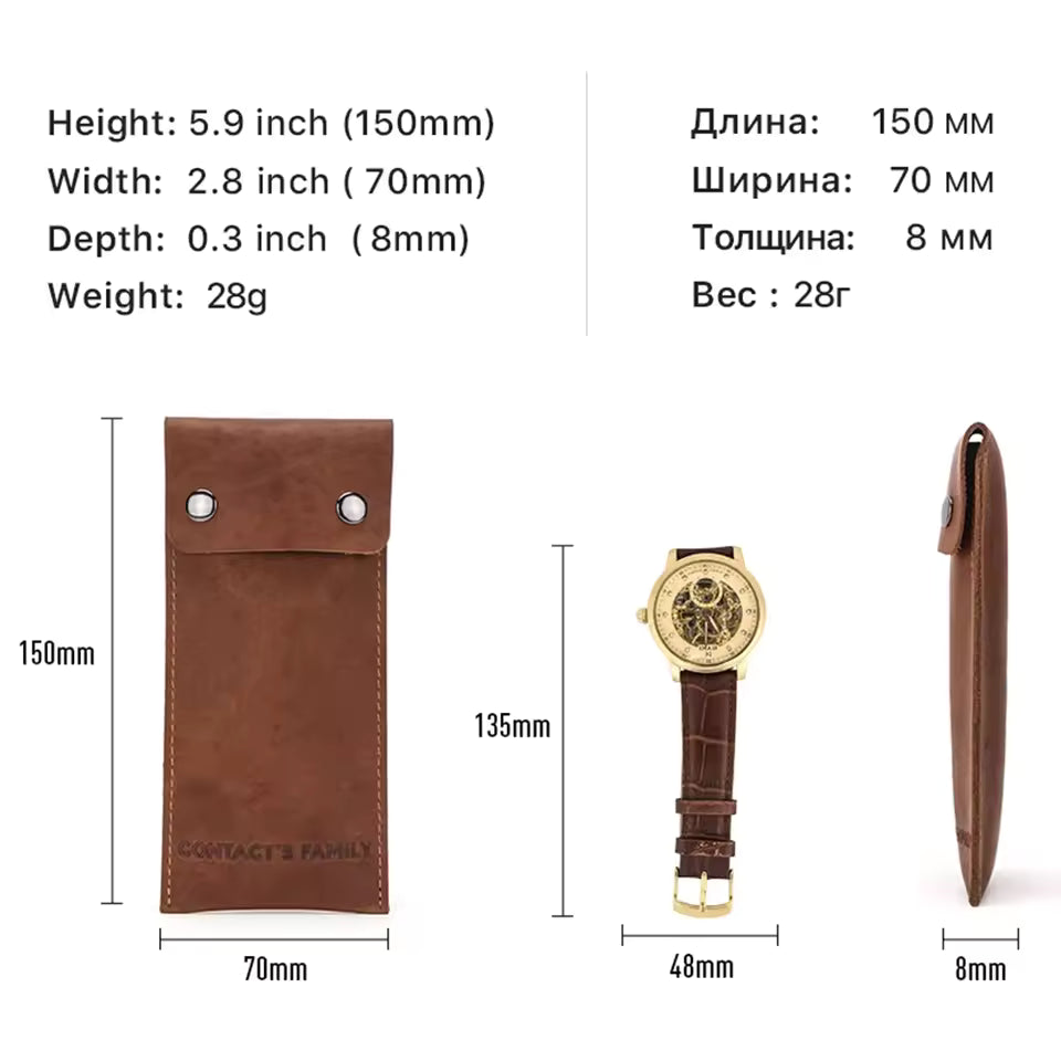 Single Slot Genuine Leather Watch Case for Men - Travel Portable Watch Pouch Holder