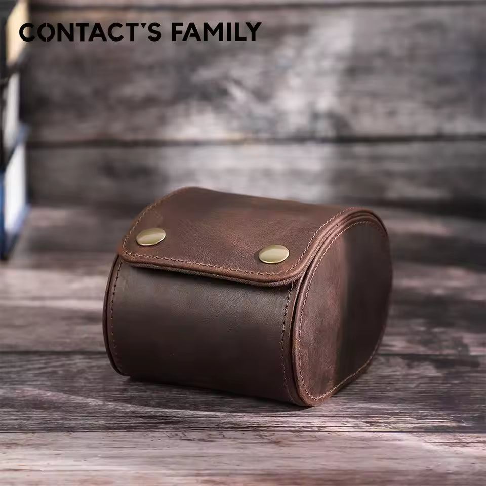 Single Slot Luxury Leather Watch Roll Case - Snap Button Closure Watch Case