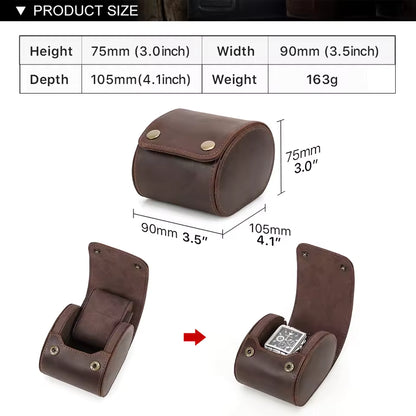 Single Slot Luxury Leather Watch Roll Case - Snap Button Closure Watch Case