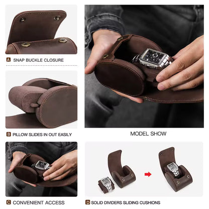 Single Slot Luxury Leather Watch Roll Case - Snap Button Closure Watch Case