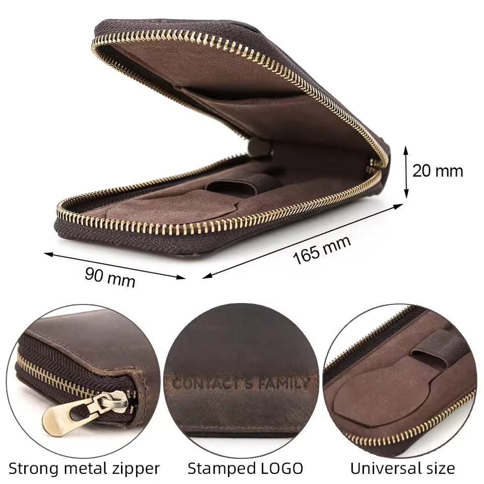 Single Slot Vintage Genuine Leather Watch Case - Watch Travel Organizer Zipper Case