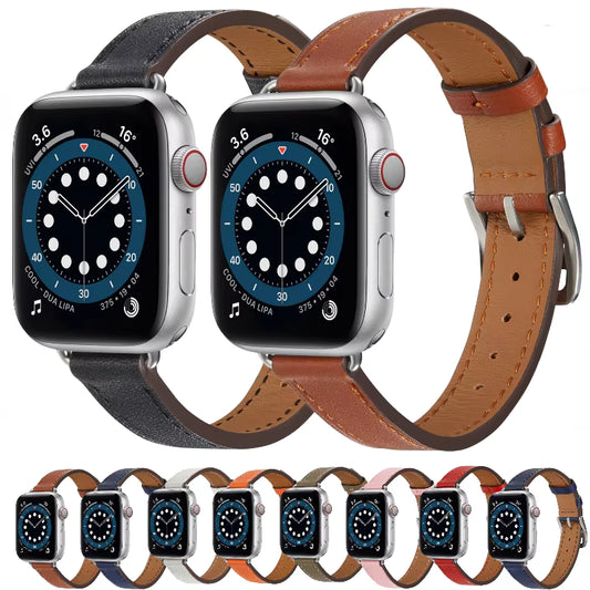 Slim-fit Leather Strap for Apple Watch Band iWatch Series Ultra/3/11/10/9/8/7/6/5/4/SE