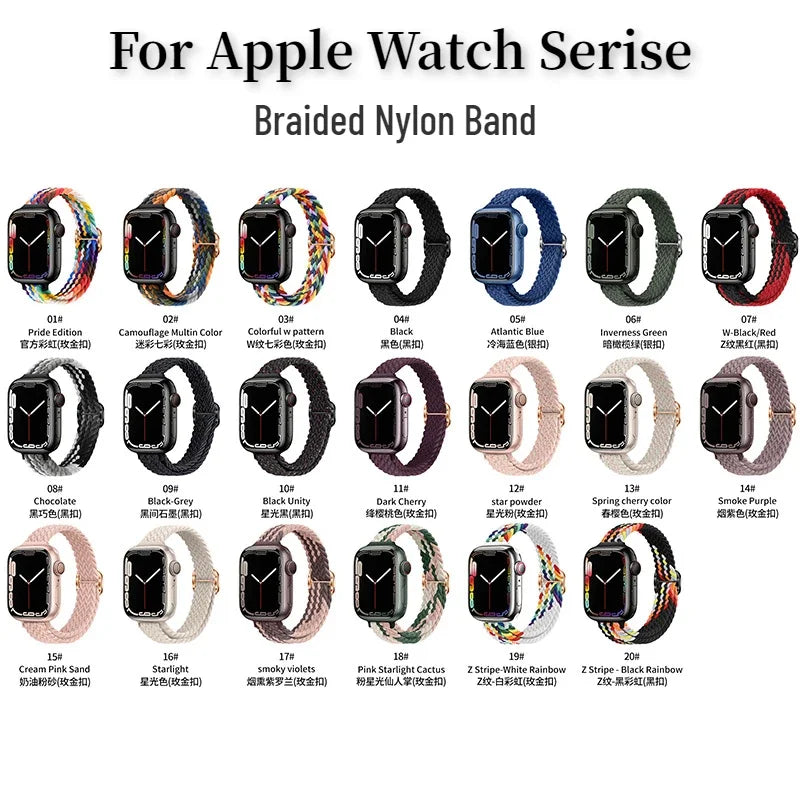 Slim Nylon Braided Bracelet for Apple Watch Band iWatch Series Ultra3/2/10/9/8/7/6/5/4/3/SE2