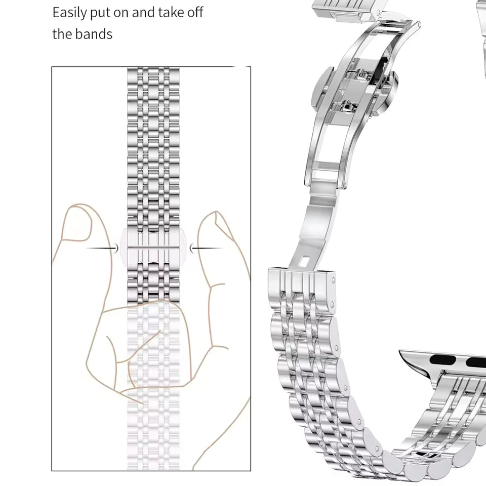 Slim Stainless Steel Bracelet for Apple Watch Ultra3 Band 49mm 45mm 44mm 42mm 41mm 40mm 46mm Series 11/10/9/8/7/6/5/4/SE3