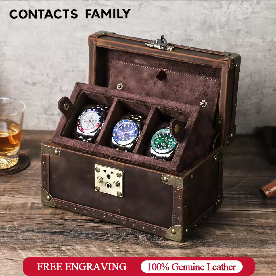 2/3/4/5/6/8/10 Slots Genuine Leather Watch Box - Watch Organizer Gift for Men