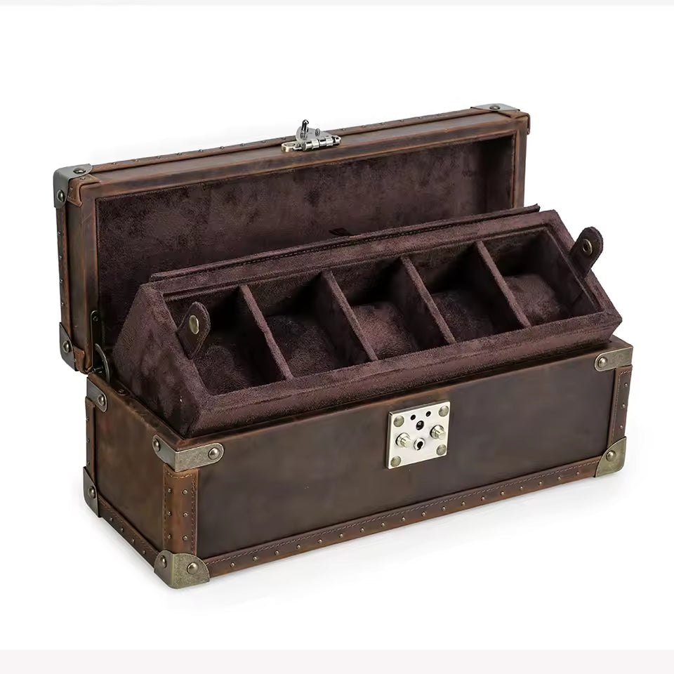 2/3/4/5/6/8/10 Slots Genuine Leather Watch Box - Watch Organizer Gift for Men
