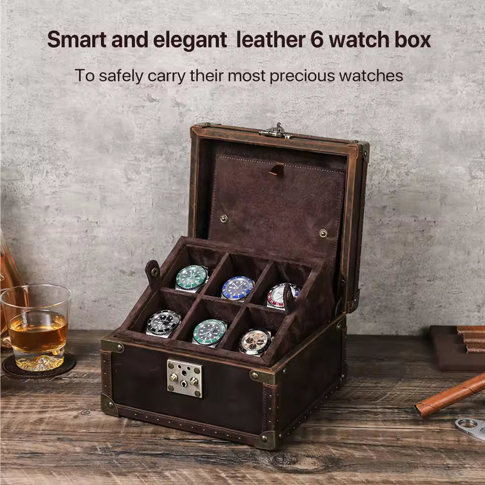 2/3/4/5/6/8/10 Slots Genuine Leather Watch Box - Watch Organizer Gift for Men