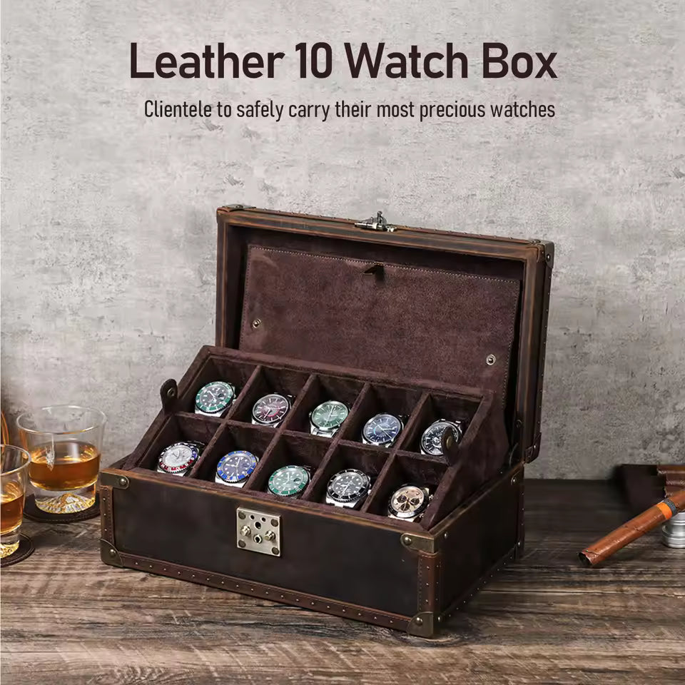 2/3/4/5/6/8/10 Slots Genuine Leather Watch Box - Watch Organizer Gift for Men