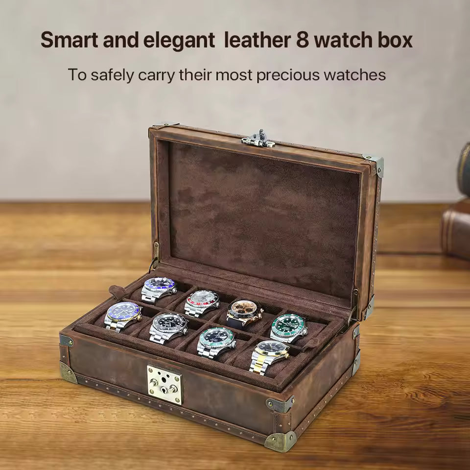 2/3/4/5/6/8/10 Slots Genuine Leather Watch Box - Watch Organizer Gift for Men