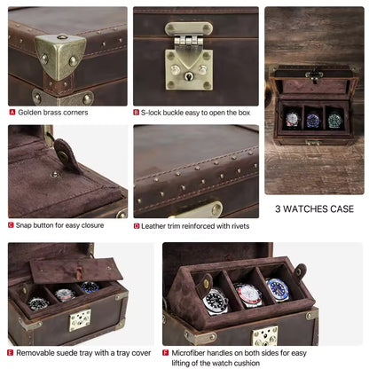 2/3/4/5/6/8/10 Slots Genuine Leather Watch Box - Watch Organizer Gift for Men
