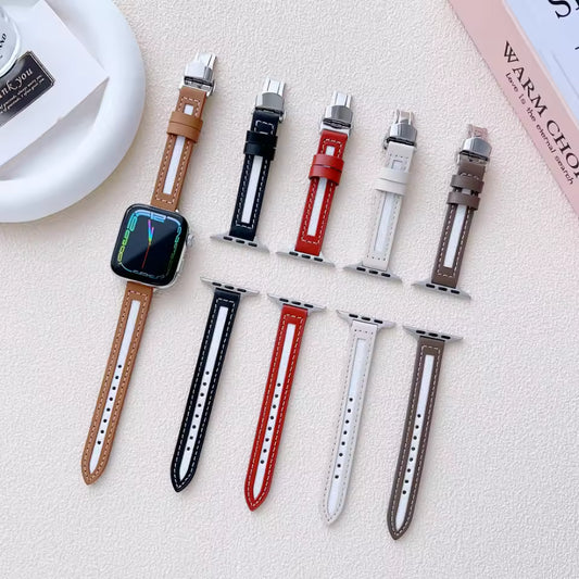 Small Slim Leather Strap for Apple Watch Band iWatch Series Ultra2/10/9/8/7/6/5/4/3/SE