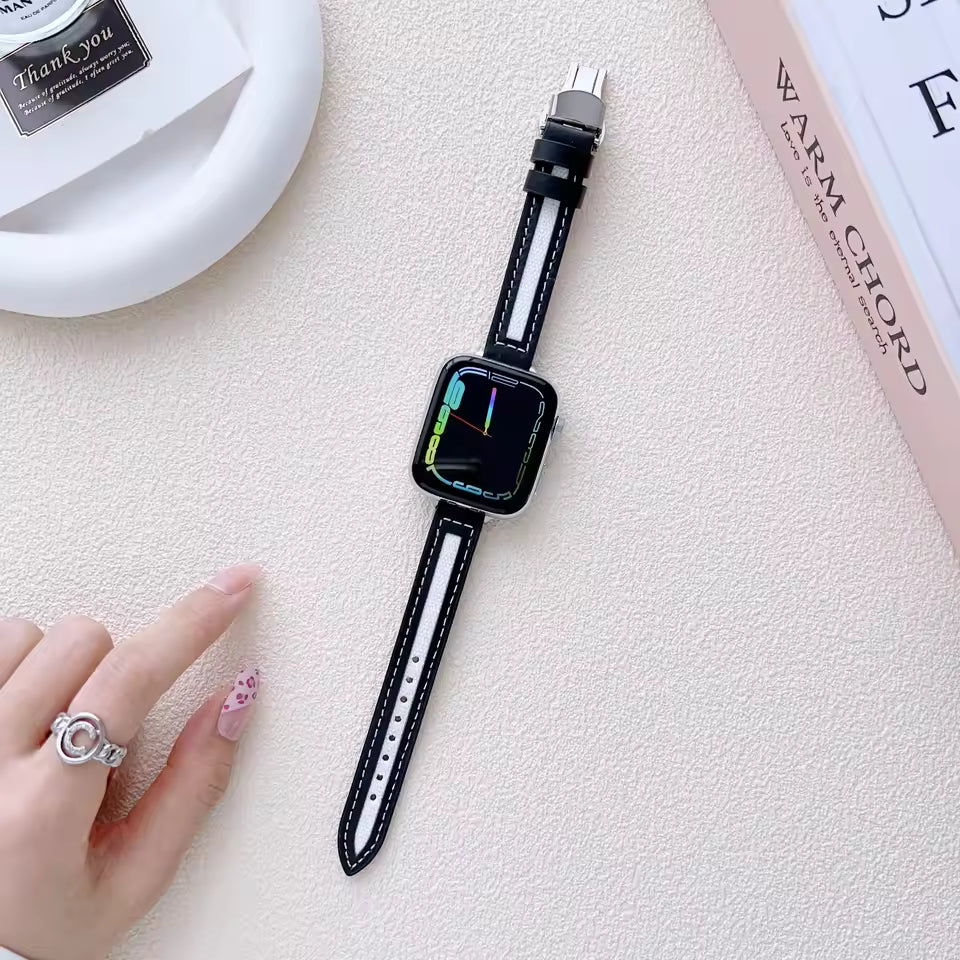 Small Slim Leather Strap for Apple Watch Band iWatch Series Ultra2/10/9/8/7/6/5/4/3/SE