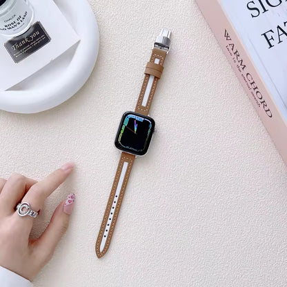 Small Slim Leather Strap for Apple Watch Band iWatch Series Ultra2/10/9/8/7/6/5/4/3/SE