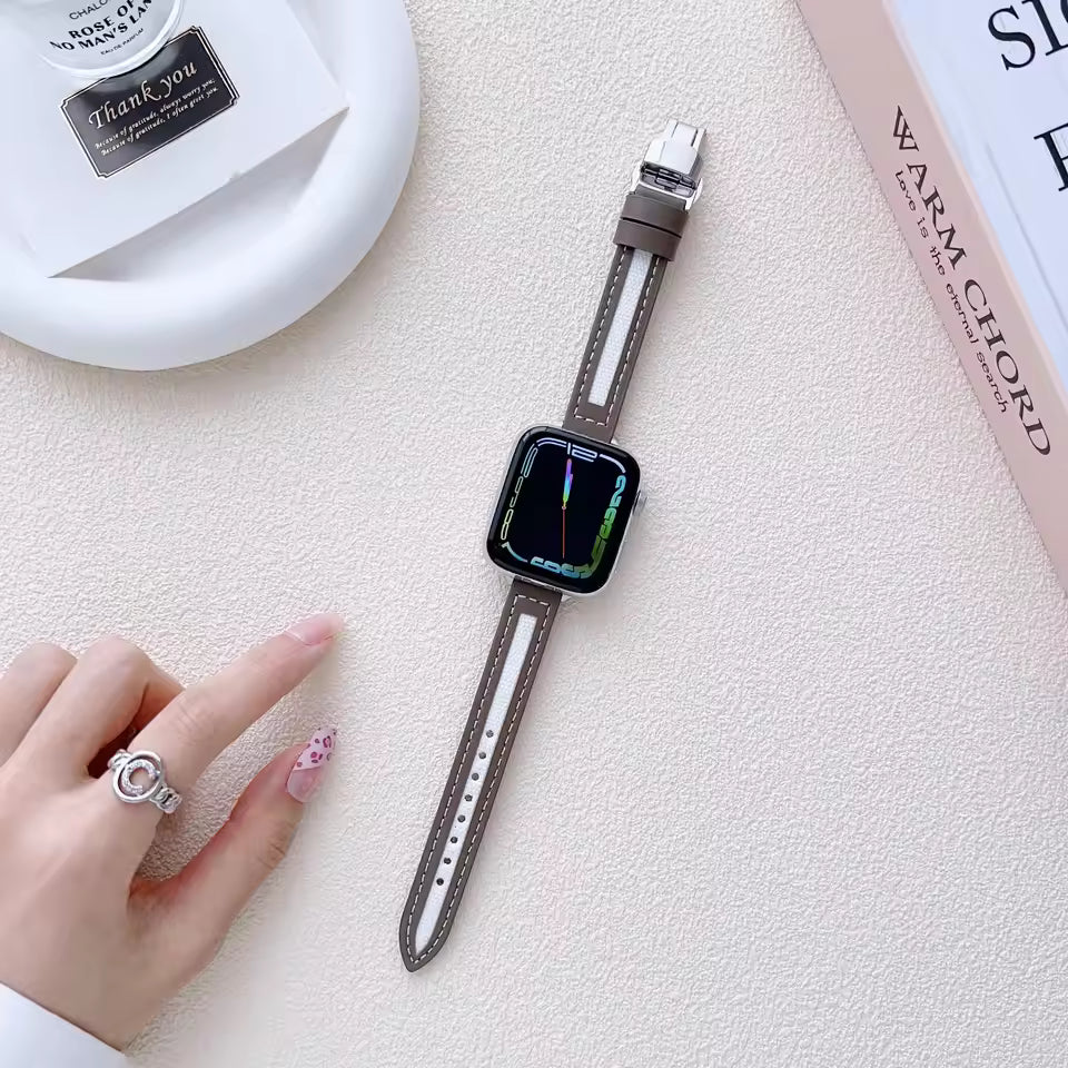 Small Slim Leather Strap for Apple Watch Band iWatch Series Ultra2/10/9/8/7/6/5/4/3/SE