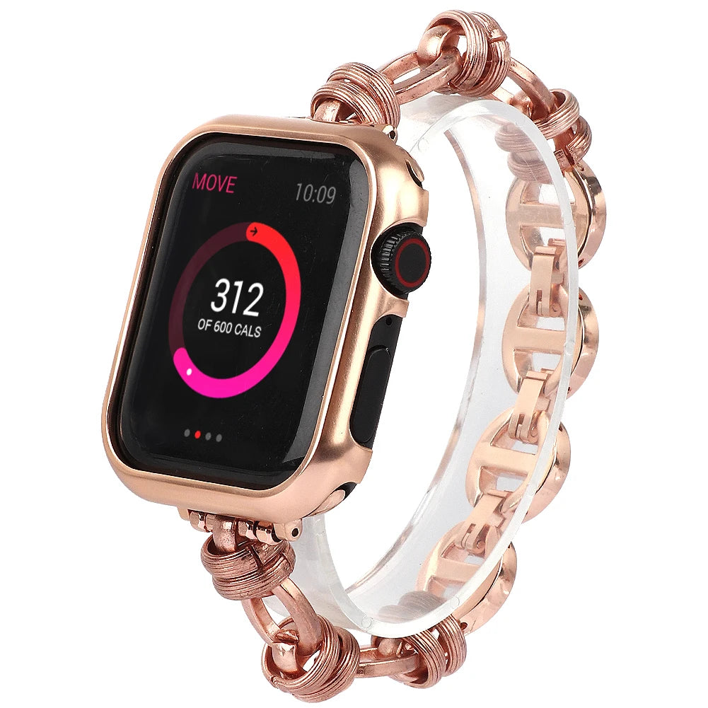 Women's Stainless Steel Chain Bracelet for Apple Watch Band iWatch Series Ultra2/10/9/8/7/6/5/4/3/SE