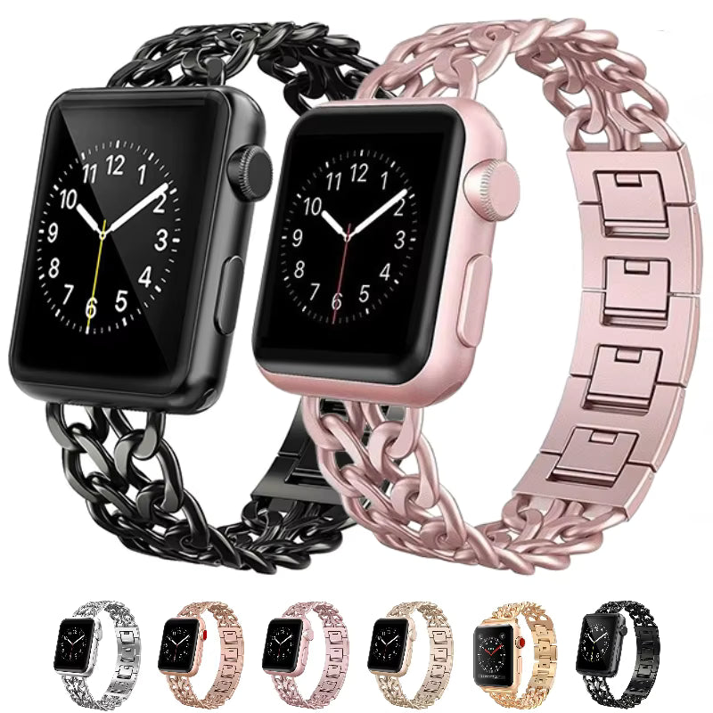 Stainless Steel Metal Links Bracelet for Apple Watch Band iWatch Series Ultra2/10/9/8/7/6/5/4/SE