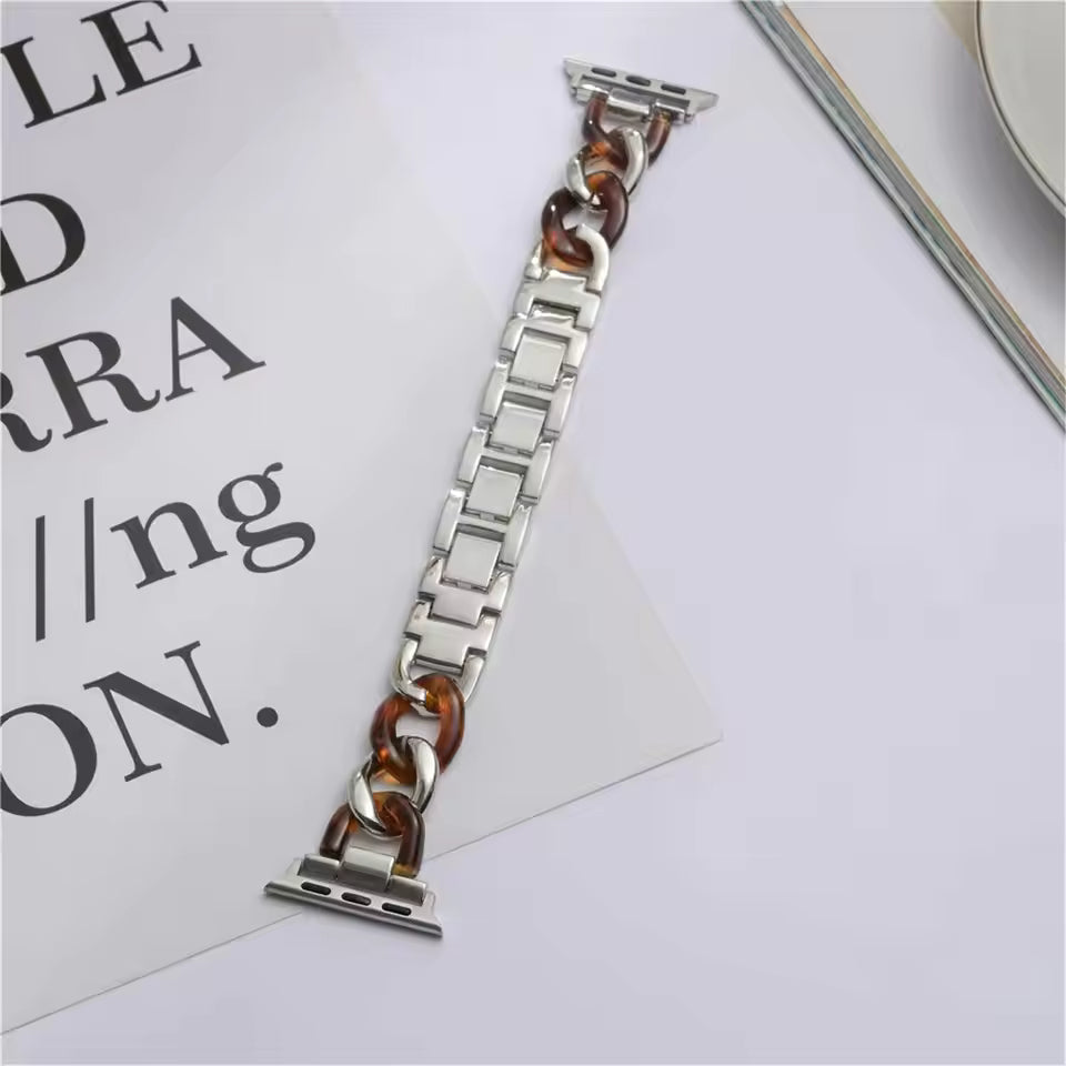 Stainless Steel Resin Link Bracelet for Apple Watch Band iWatch Series Ultra/2/10/9/8/7/6/5/4/3/SE