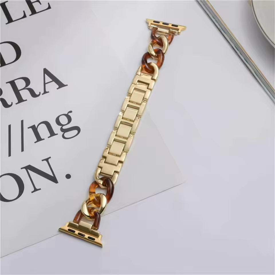 Stainless Steel Resin Link Bracelet for Apple Watch Band iWatch Series Ultra/2/10/9/8/7/6/5/4/3/SE