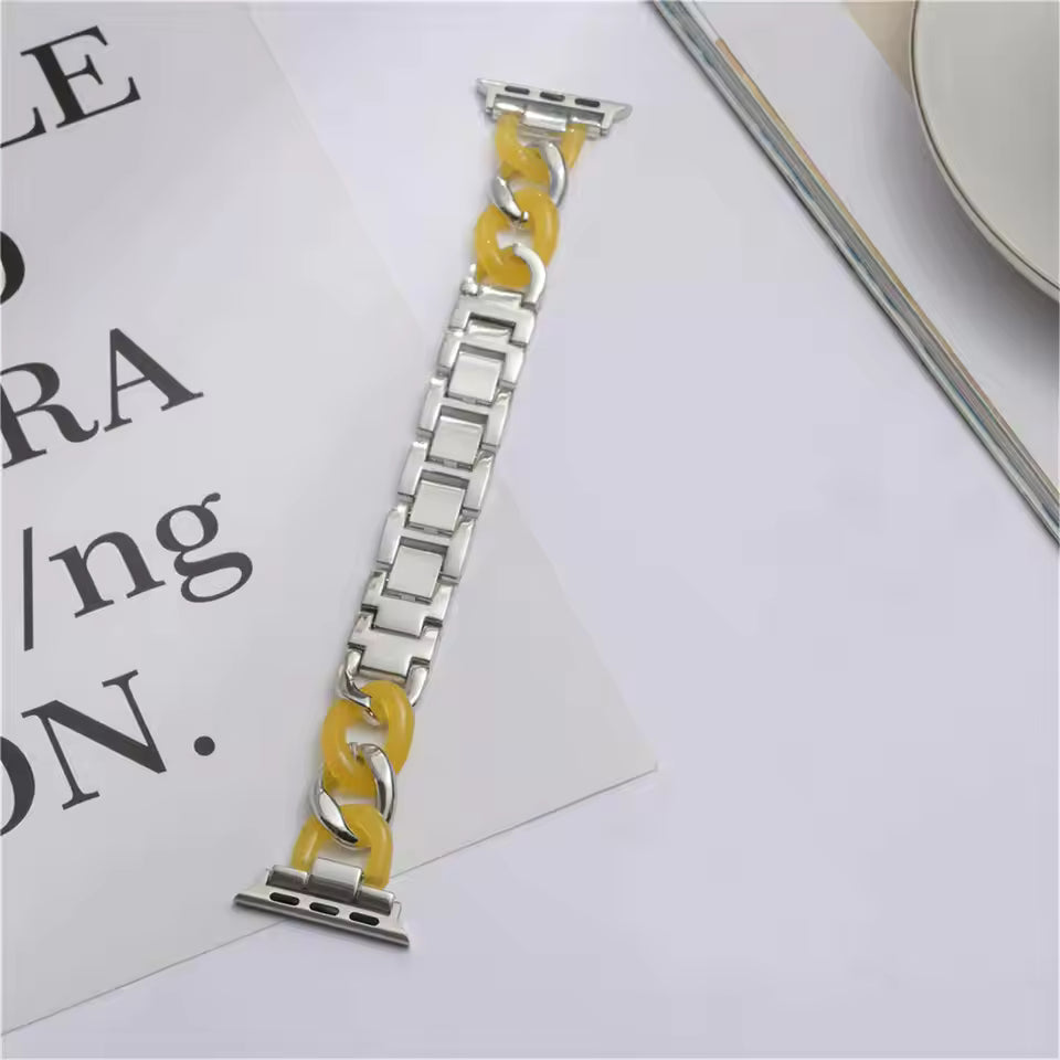 Stainless Steel Resin Link Bracelet for Apple Watch Band iWatch Series Ultra/2/10/9/8/7/6/5/4/3/SE