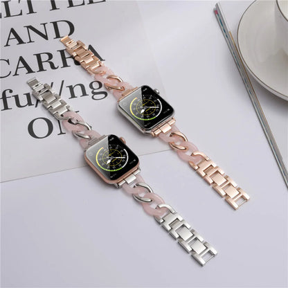 Stainless Steel Resin Link Bracelet for Apple Watch Band iWatch Series Ultra/2/10/9/8/7/6/5/4/3/SE