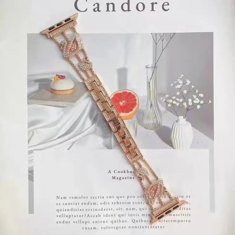 Swan Diamond Stainless Steel Bracelet for Apple Watch Band iWatch Series Ultra/3/2/11/10/9/8/7/6/5/4