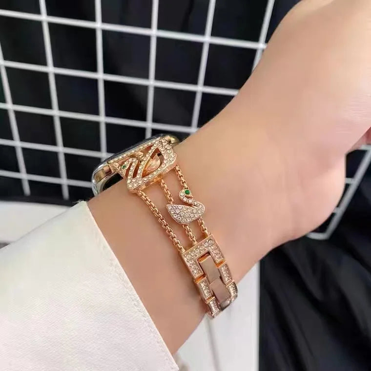 Swan Diamond Stainless Steel Bracelet for Apple Watch Band iWatch Series Ultra/3/2/11/10/9/8/7/6/5/4