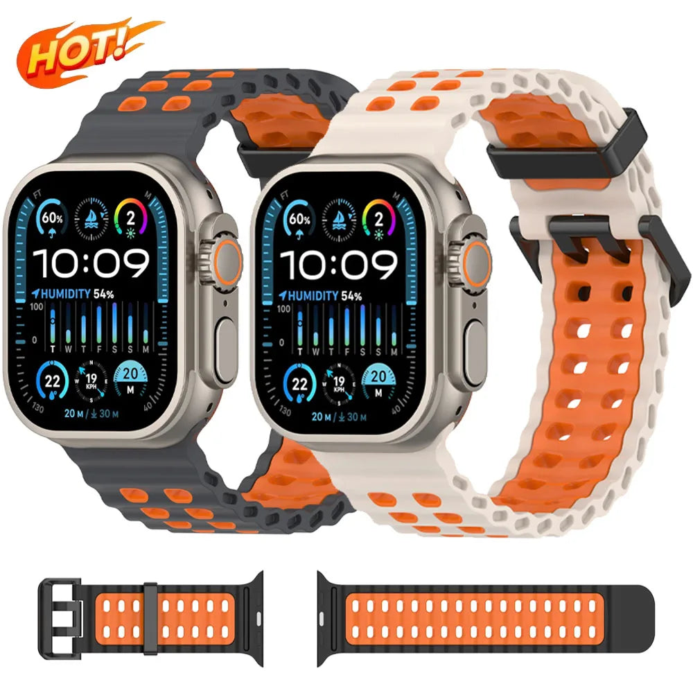 Two-Tone Ocean Silicone Bracelet for Apple Watch Band iWatch Series Ultra/2/10/9/8/7/6/5/4/SE