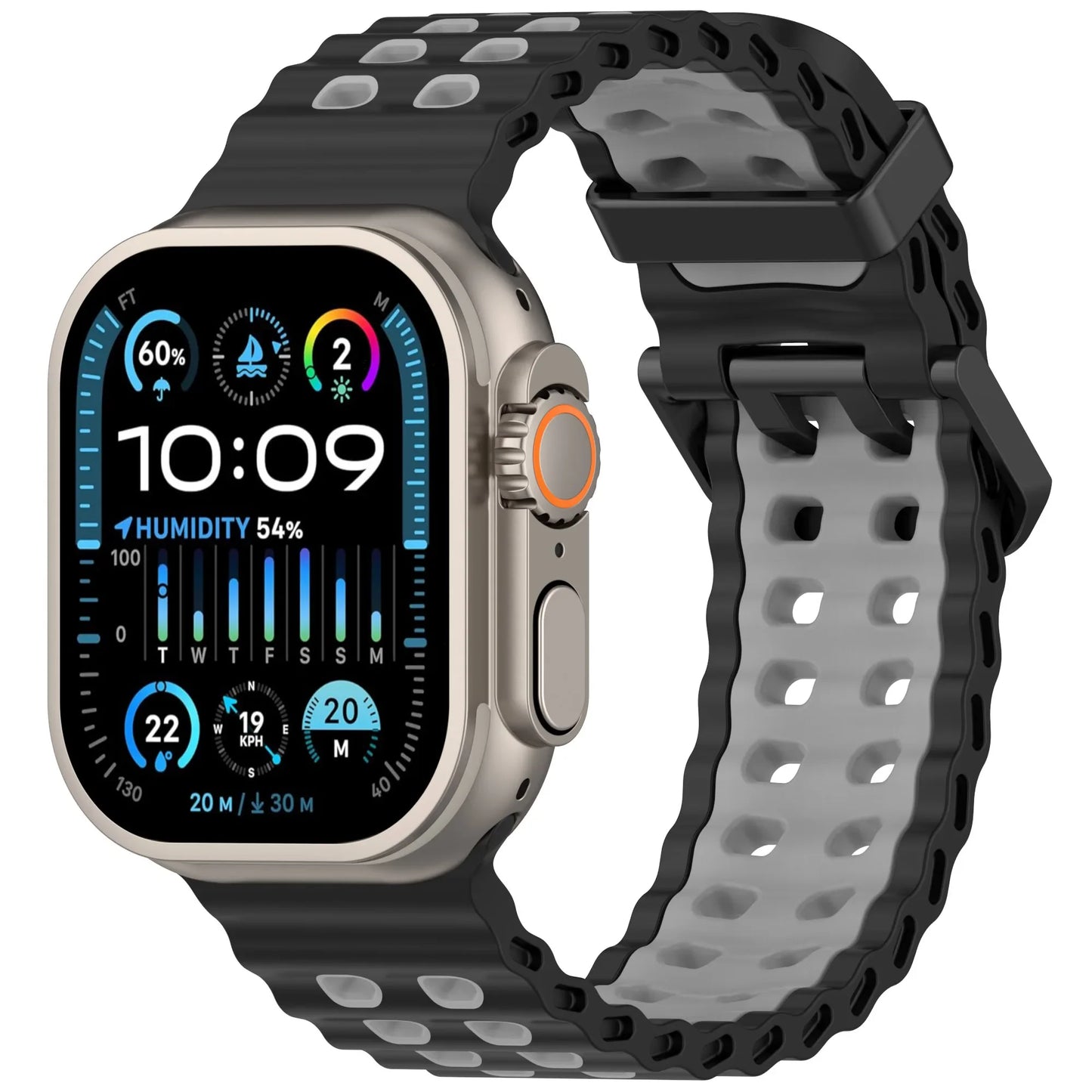 Two-Tone Ocean Silicone Bracelet for Apple Watch Band iWatch Series Ultra/2/10/9/8/7/6/5/4/SE