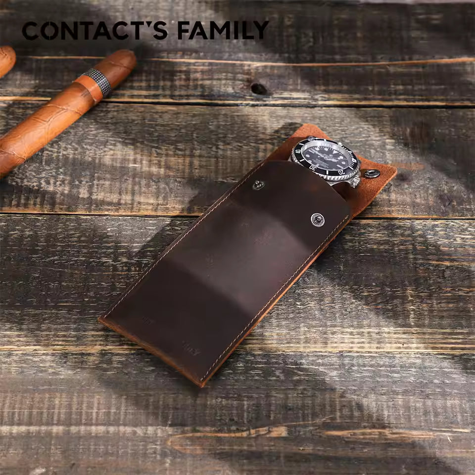 Vintage Genuine Leather Portable Single Slot Watch Case - Travel Watch Pouch