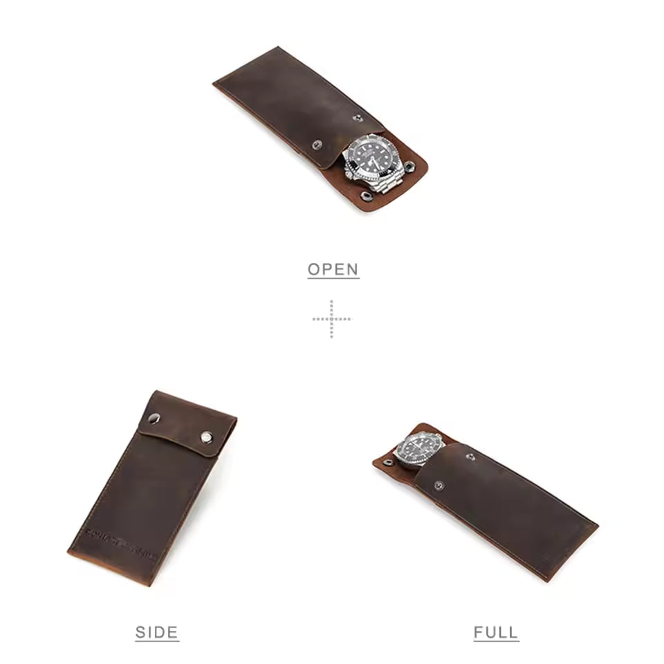 Vintage Genuine Leather Portable Single Slot Watch Case - Travel Watch Pouch