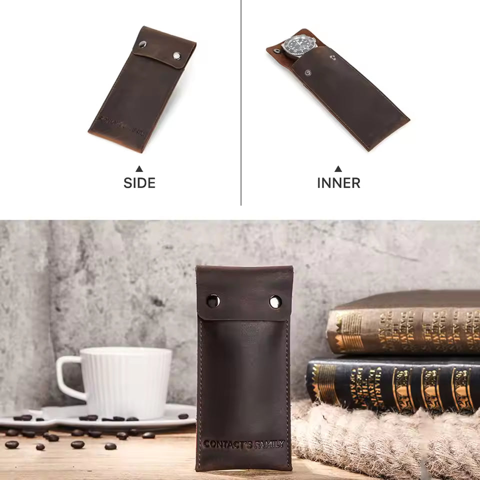 Vintage Genuine Leather Portable Single Slot Watch Case - Travel Watch Pouch