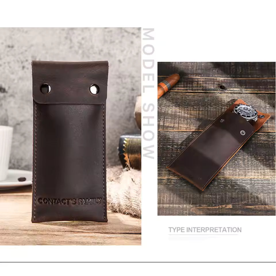 Vintage Genuine Leather Portable Single Slot Watch Case - Travel Watch Pouch