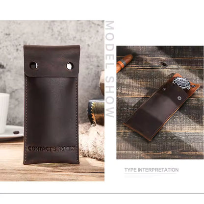 Vintage Genuine Leather Portable Single Slot Watch Case - Travel Watch Pouch