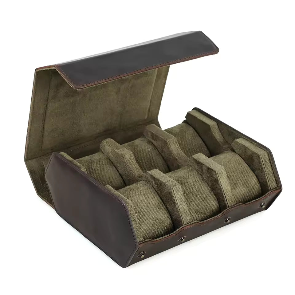 Vintage Leather 1/2/3/4/6/8 Slots Watch Roll Box - Watch Box Organizer for Men & Women