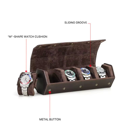 Vintage Leather 1/2/3/4/6/8 Slots Watch Roll Box - Watch Box Organizer for Men & Women