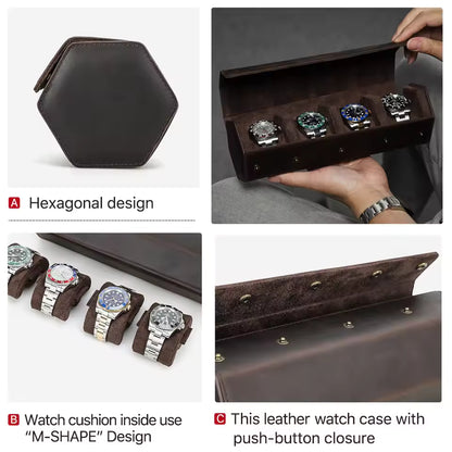 Vintage Leather 1/2/3/4/6/8 Slots Watch Roll Box - Watch Box Organizer for Men & Women