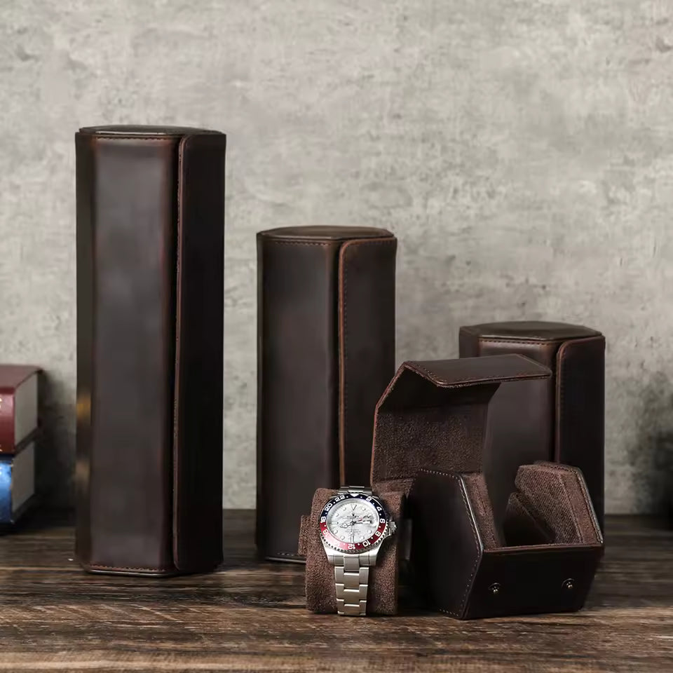 Vintage Leather 1/2/3/4/6/8 Slots Watch Roll Box - Watch Box Organizer for Men & Women