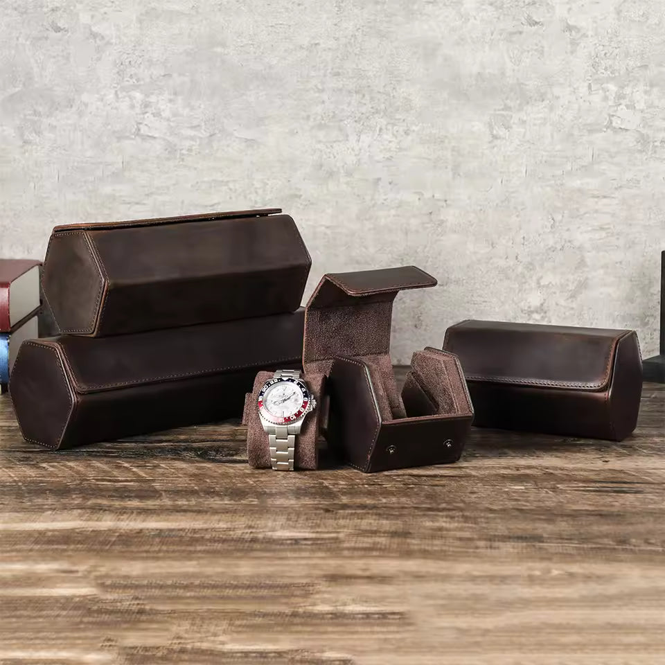 Vintage Leather 1/2/3/4/6/8 Slots Watch Roll Box - Watch Box Organizer for Men & Women
