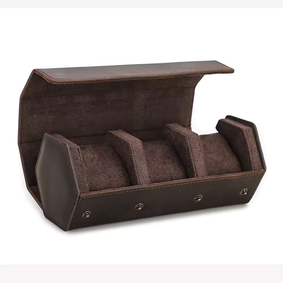 Vintage Leather 1/2/3/4/6/8 Slots Watch Roll Box - Watch Box Organizer for Men & Women