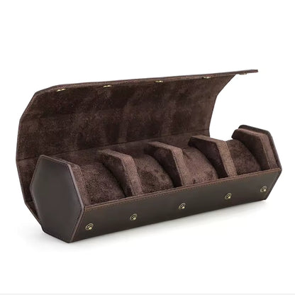 Genuine Leather Hexagon 1/2/3/4 Slots Watch Roll Case - Portable Watch Case Gift for Men