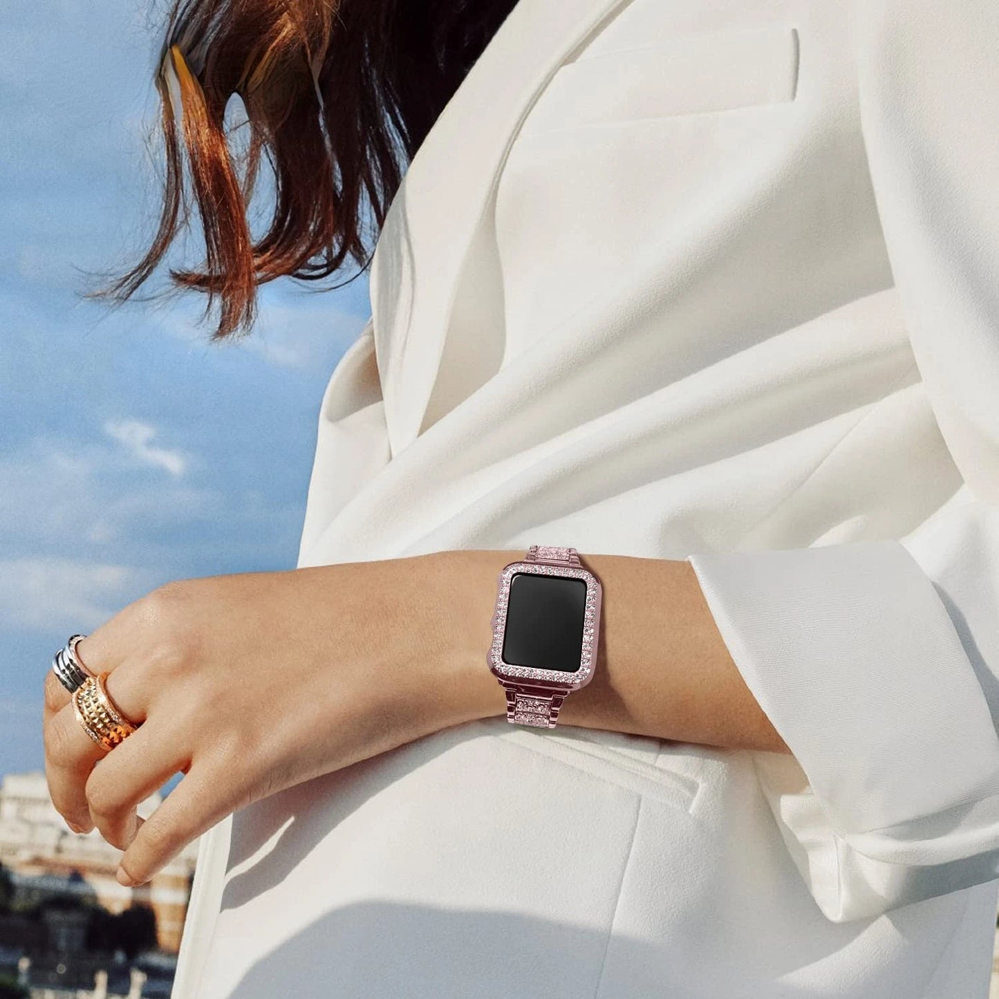 Women's Diamond Metal Strap+Case for Apple Watch Band 45mm 41mm 44mm 42mm 40mm 38mm Series 8/7/6/5/4/3