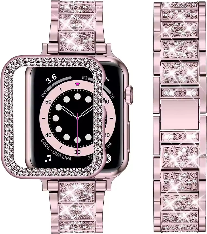 Women's Diamond Metal Strap+Case for Apple Watch Band 45mm 41mm 44mm 42mm 40mm 38mm Series 8/7/6/5/4/3