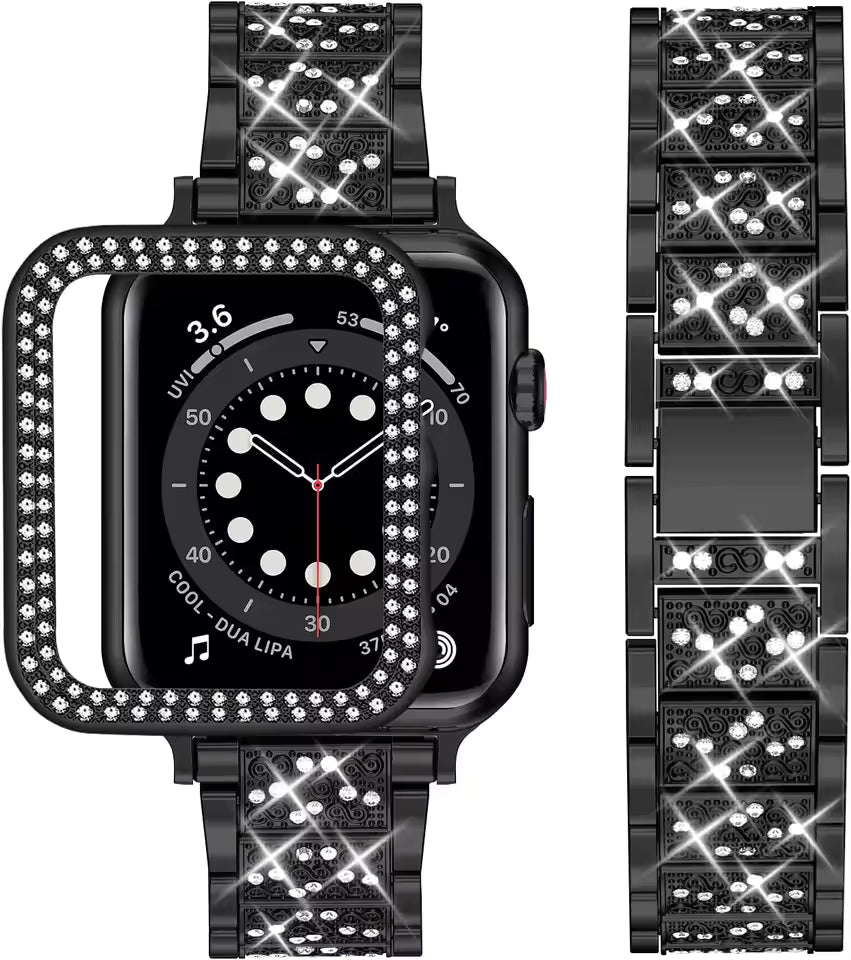 Women's Diamond Metal Strap+Case for Apple Watch Band 45mm 41mm 44mm 42mm 40mm 38mm Series 8/7/6/5/4/3