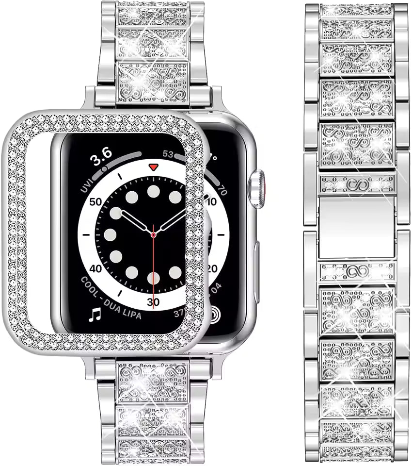 Women's Diamond Metal Strap+Case for Apple Watch Band 45mm 41mm 44mm 42mm 40mm 38mm Series 8/7/6/5/4/3