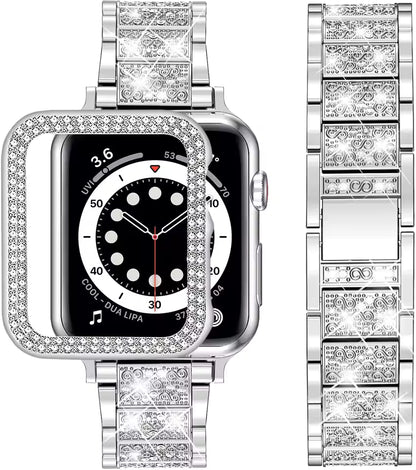 Women's Diamond Metal Strap+Case for Apple Watch Band 45mm 41mm 44mm 42mm 40mm 38mm Series 8/7/6/5/4/3