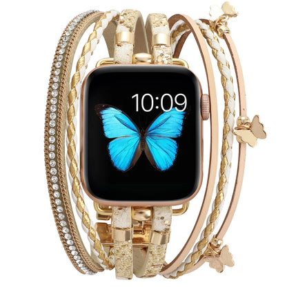 Women's Metal+Leather Jewelry Bracelet for Apple Watch Band iWatch Series Ultra2/10/9/8/7/6/5/4/SE